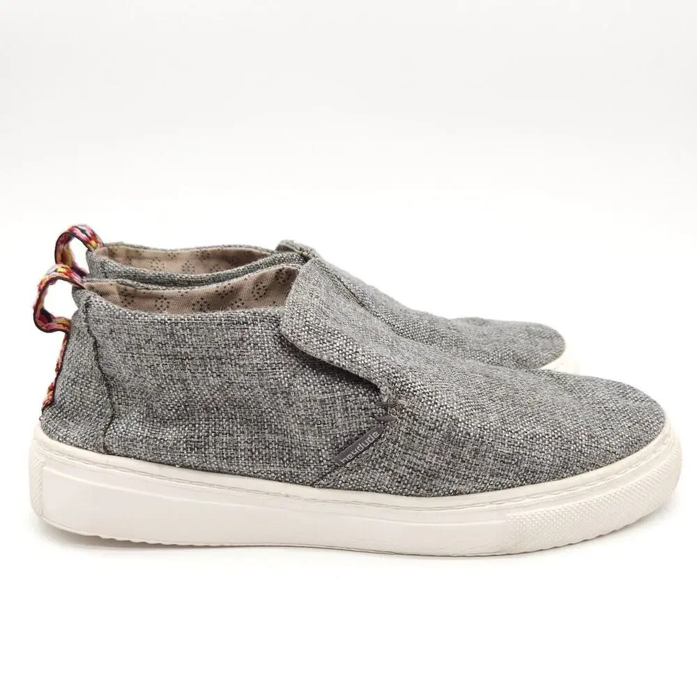 Hey Dude (Womens Size 10) Peyton Loafers Linen Gray Black Canvas Slip On‎ Shoes
